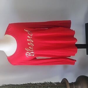 Cato Red Tee with Sequin "Blessed"